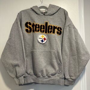 VTG Y2K Majestic Sz:XL Heather Gray Pittsburgh Steelers Embroidered Logo Hoodie.